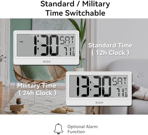 Baldr Digital Clock with Bluetooth Auto Time Sync, Large Display Non-Backlit - Image 6