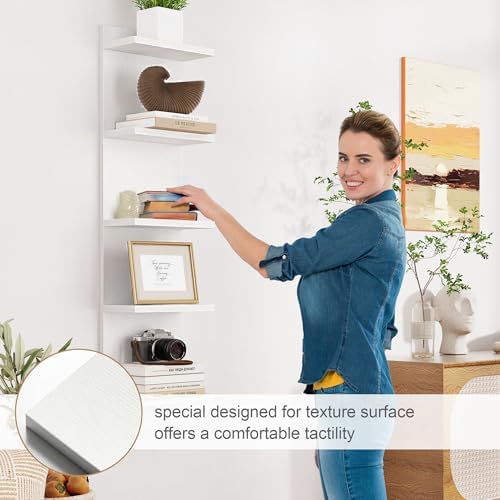 5 Tier White Floating Wall Shelf Unit, Vertical Storage Tower - Image 6