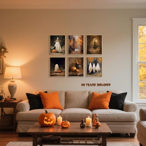 HTTART Vintage Halloween Ghost Poster Set of 6, Gothic Cute Ghost Witch Canvas - Image 2