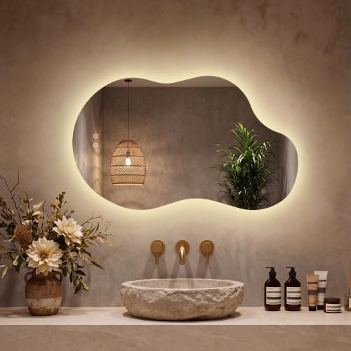 40''x24'' Backlit Mirror Bathroom Wall Cloud Rounded Corners, LED Bathroom by mirror