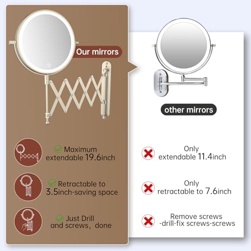 8" Rechargeable Wall Mounted Makeup Mirror Double Sided Magnifying - Image 6