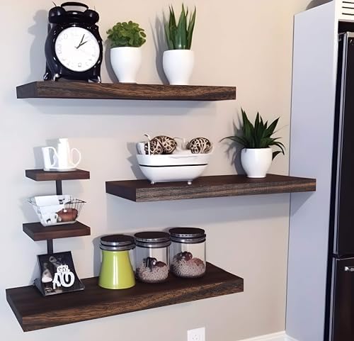 YYWUOJJ Wood Floating Shelves for Wall Decor, Rustic Wall Shelves for Bedroom - Image 7