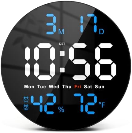 10 Inch Large Digital Wall Clock, LED Round Electric Clocks by Tempospark