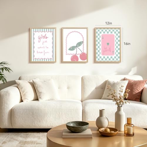 YZELY Preppy Girl Room Wall Art Set of 3, Sage Green Coquette Poster Prints - Image 4