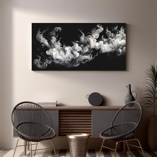 YISXINOAG Black White Abstract Wall Art Minimalist Smoke Painting 20"X40" - Image 5
