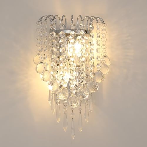 Goeco Crystal Wall Sconces, 11.8x7 Inch Chrome Wall Sconce Luxury Crystal Drops by Goeco