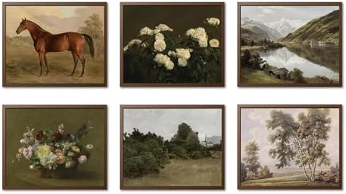 Mynotix Vintage Poster Set of 6, Rustic Eclectic Wall Art, Horse Floral Wall by MynotixWallArt