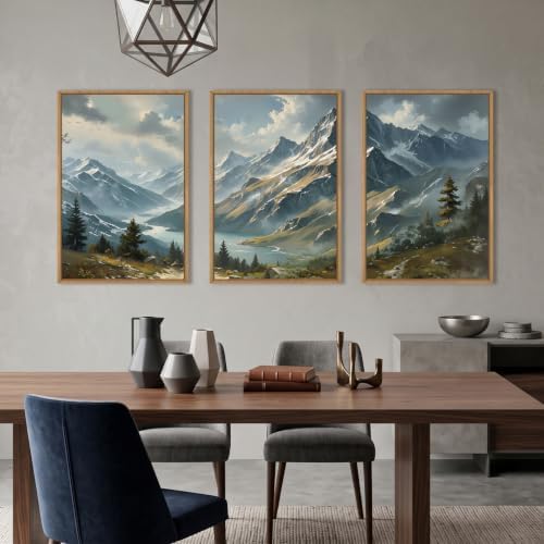Nature Mountain Ridge Blue Framed Canvas Wall Art Set -16"x24"x3 - Image 3