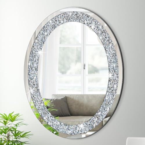 DMDFIRST Crystal Crushed Diamond Oval Shaped Silver Mirror Glam Bling by DMDFIRST