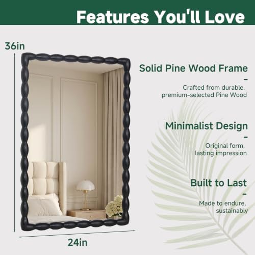 36"x24" Rectangular Solid Wood Farmhouse Decorative Wall Mirror - Image 2