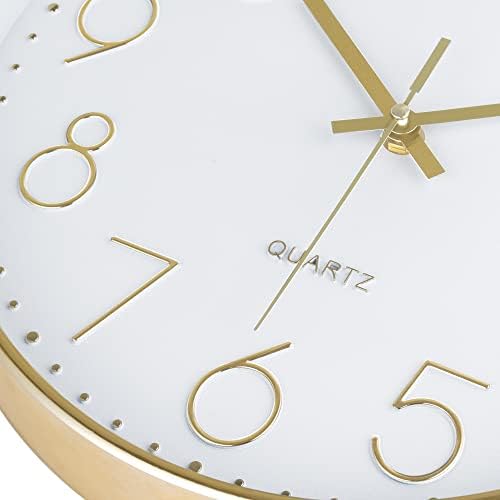 Lafocuse 12 inch Modern Analog White and Gold Wall Clock Battery Operated - Image 6