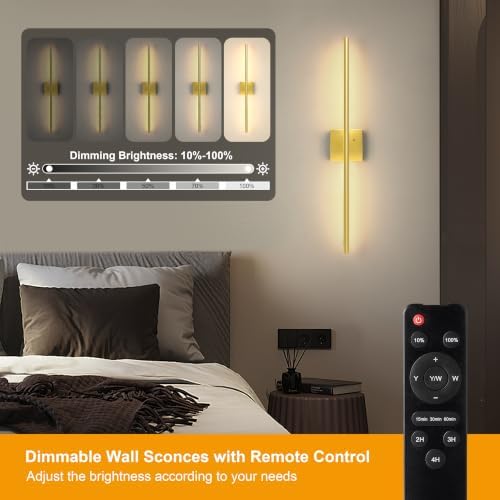 Morauroral 24 Inch Painted Gold Battery Operated Wall Sconces Set of 2 - Image 3