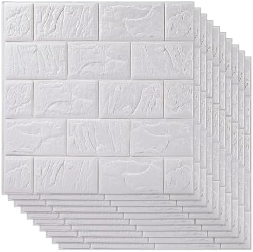 CRASPIRE 10Pcs 3D Faux Stone Peel and Stick Wall White Tile Panels 11.8x11.8in - Image 7