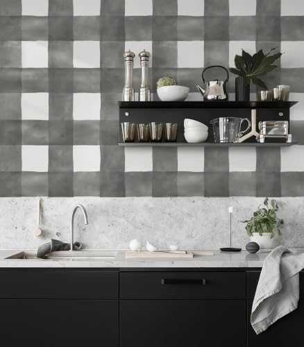 Grey Wallpaper Peel and Stick Plaid Modern Wall Paper Checkered Gingham Contact - Image 6