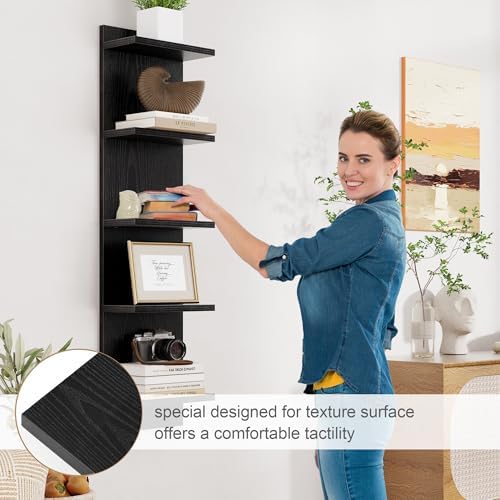 5 Tier Black Floating Wall Shelf, Vertical Storage Tower - Image 6