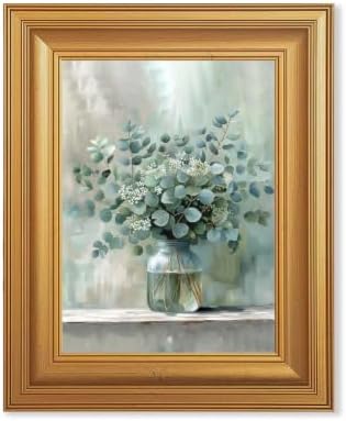 EJPFOGV White Flowers Eucalyptus Still Life Framed Canvas Wall Art 8x10 in by FramedCanvasWallArt