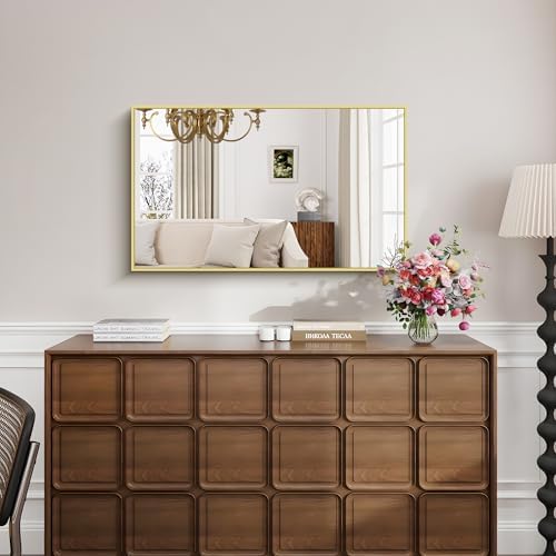 KOCUUY Gold Bathroom Mirror, HD Tempered Glass, Anti-Rust Frame, Modern Design - Image 2