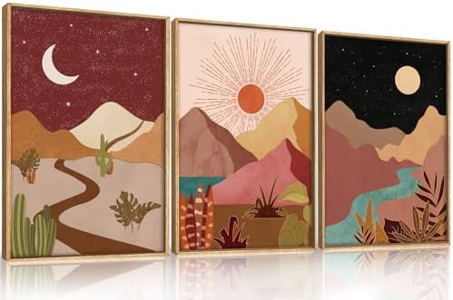 LHIUEM Large Boho Southwest Mountain Framed Canvas Wall Art, Abstract Desert by LHIUEM