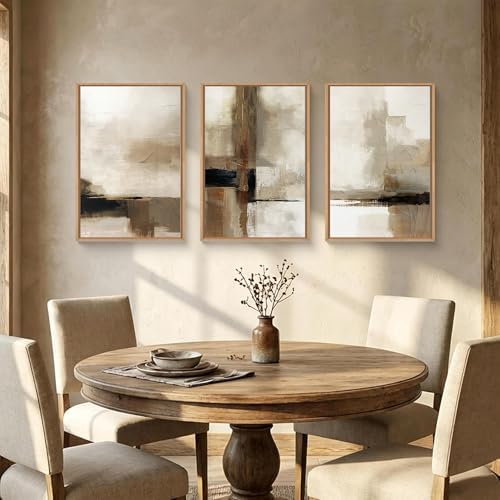 Abstract Neutral Vintage Earth Tone Framed Canvas Wall Art Set-24"x36"x3 - Image 3