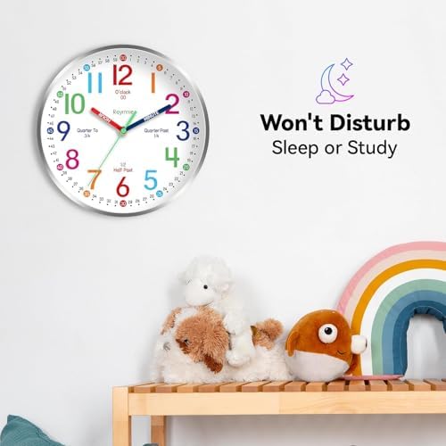 Roymnie 14" Wall Clock for Kids Learning Silent Battery Operated Teaching - Image 4