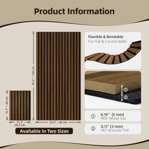 Vieshful 4-Pack Acoustic MDF Wood Slat Wall Panels - Image 2
