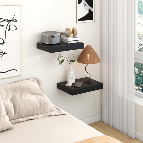 FLYJOE 12 Inch Deep Floating Shelves, 16 Inch Black Wall Shelves Set of 2 - Image 6