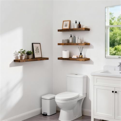 BAYKA Rustic Brown Floating Shelves 22.5in, Wall Mount Wood Shelf - Image 2