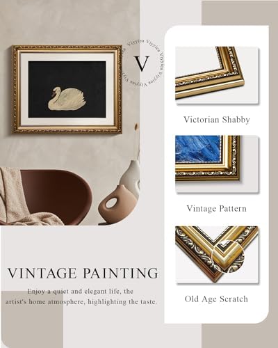 VIYYIEA Gold Framed Swan Wall Art Rustic Canvas Painting, 13×16 Inch - Image 5