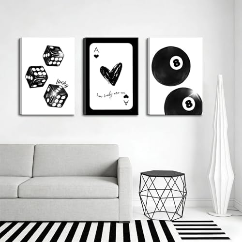 3Pcs Black and White Lucky Dice Canvas Wall Art Trendy Lucky 8 Ball Pictures - Image 4
