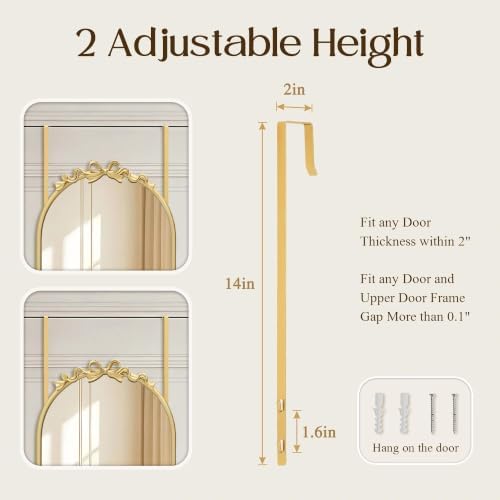 Besdomus Door Mirror Full Length: 14"x50" Gold Bow Over The Door Hanging - Image 7