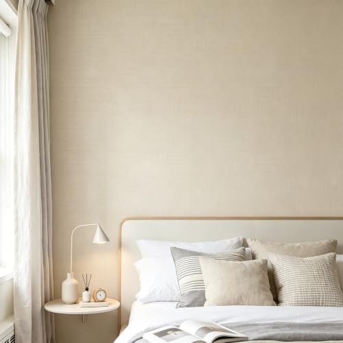 2 Roll Beige Textured Grasscloth Peel and Stick Wallpaper - Image 2