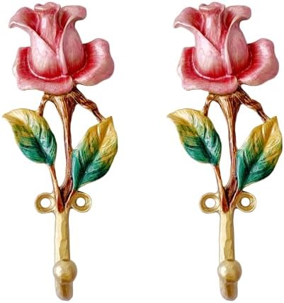 Vintage Rose-Shaped Decorative Wall Hooks, 2 Pack Hand-Painted Floral Metal by Zorues