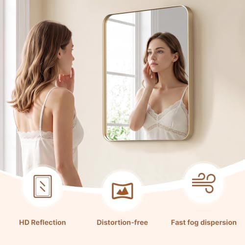 Kosmonia 20x16 Inch Bathroom Vanity Mirror Brushed Champagne Gold - Image 5