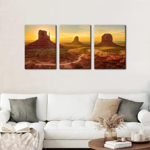 Pacimo 3 Pieces Canvas Print Wall Art Set Monument Valley Modern Walls - Image 2