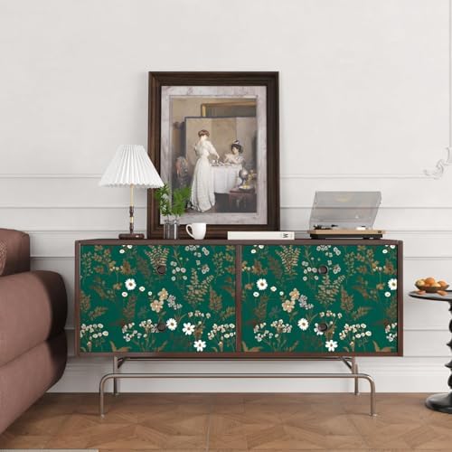 Laatse Vintage Dark Green Gold Floral Peel and Stick Wallpaper 17.5"x118" - Image 6