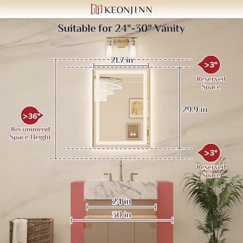 Keonjinn 22x30 Inch Nickel LED Bathroom Mirror - Image 2
