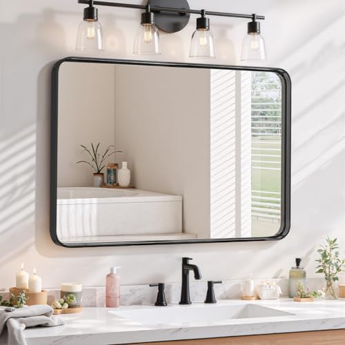 Bathroom Mirror 36x24 Inch Black Metal Frame Rectangle Vanity Mirror - Image 2