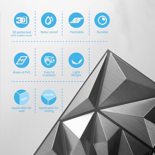 Art3d 33-Pack Modern Diamond Textured 3D Wall Panels, 12 x 12 in - Image 6