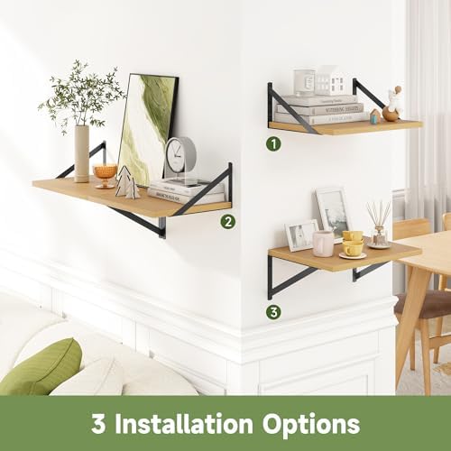 Heimlove 16W x 12D Deep Floating Shelves Set of 4 Oak - Image 6