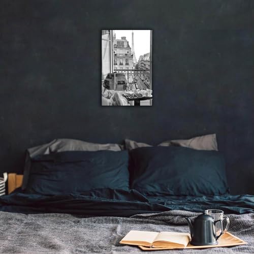 Vintage Girl Reading Newspaper Poster Eiffel Tower View Canvas Wall Art Retro - Image 3