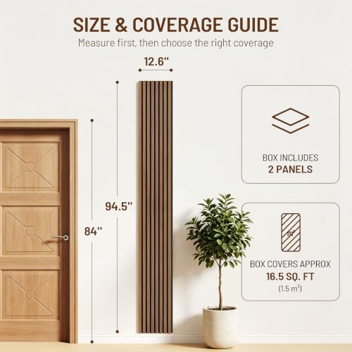 Amsleekey 2-Pack 94.5″x12.6″ Acoustic Wood Slat Wall Panels, 4 Hooks - Image 2