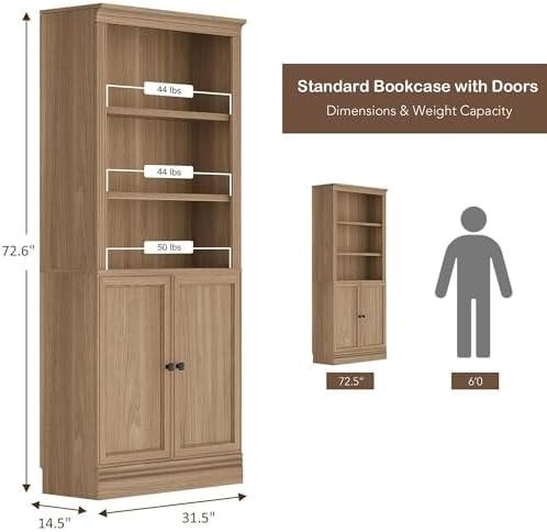 JAHRSTIM Halston Standard Bookcase w/Doors, Cabinet Bookshelf - Image 3
