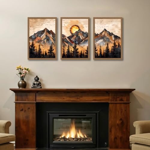 Geometric Mountain Wall Art Set of 3, Abstract Sunset Canvas Prints - Image 4