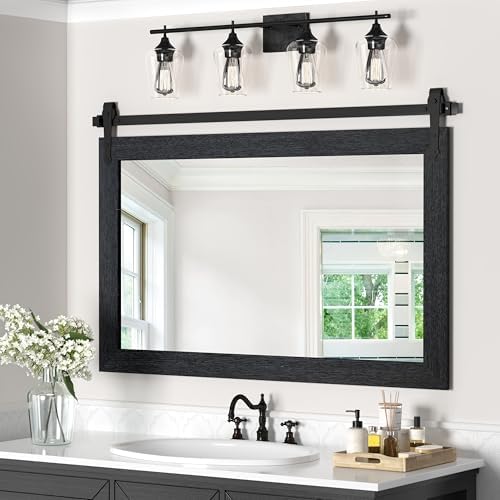 Farmhouse Mirror 42”x28” Black Rustic Mirror by Menscha