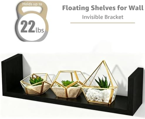 Black Floating Shelves for Wall, Waterproof Solid Wood - Image 5