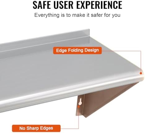 VEVOR 18" x 72" Stainless Steel Shelf, Wall Mounted Floating Shelving - Image 6