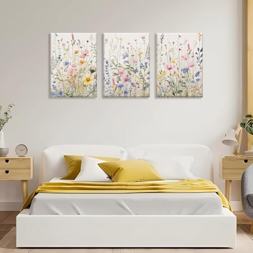 Bwodke Colorful Wildflower Canvas Wall Art Set of 3, 16x24 inch - Image 2