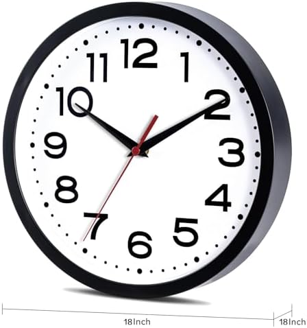 Roymnie 18 Inch Wall Clock, Battery Operated Silent Non Ticking Black - Image 5