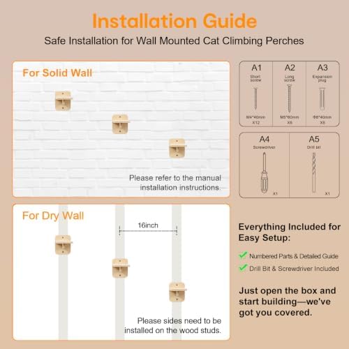 3-in-1 Wall-Mounted Cat Furniture, Solid Wood Cat Tree, Wall-Mounted Perch - Image 5