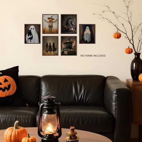HTTART Vintage Halloween Poster Wall Art Set of 6, Dark Academia Ghost Black - Image 2